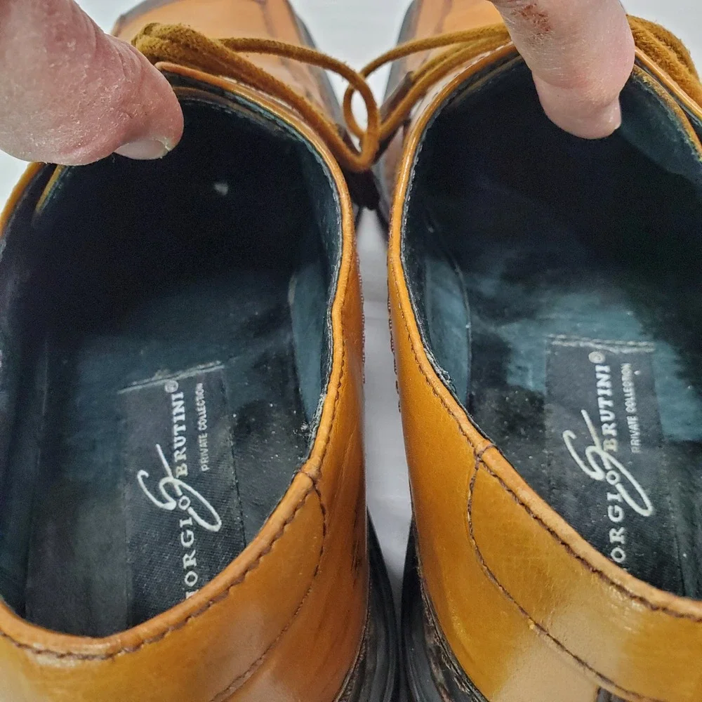 Stacy Adams Mens Tan Leather Oxford Dress Shoes Italy Size 7.5 Medium
